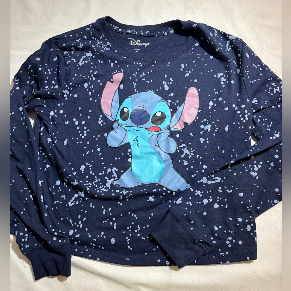 Disney Lilo & Stitch Navy Graphic long sleeve shirt - Cartoon Stitch Sz M